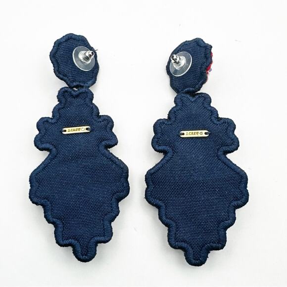 J Crew Chandelier Earring Oversized Red Blue Embroidered Big Beaded Jeweled - Picture 7 of 10